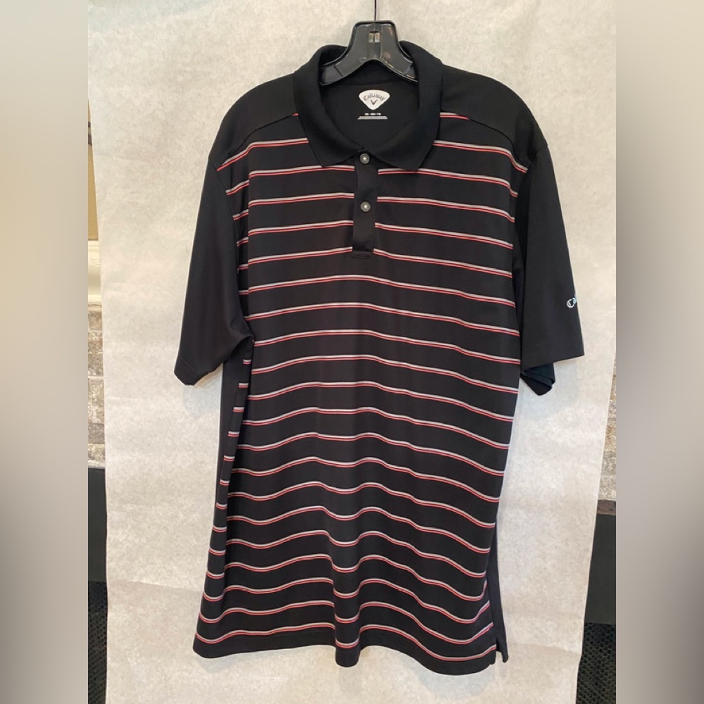 Callaway Black with Red/Gray Stripped Polo Shirt-Men